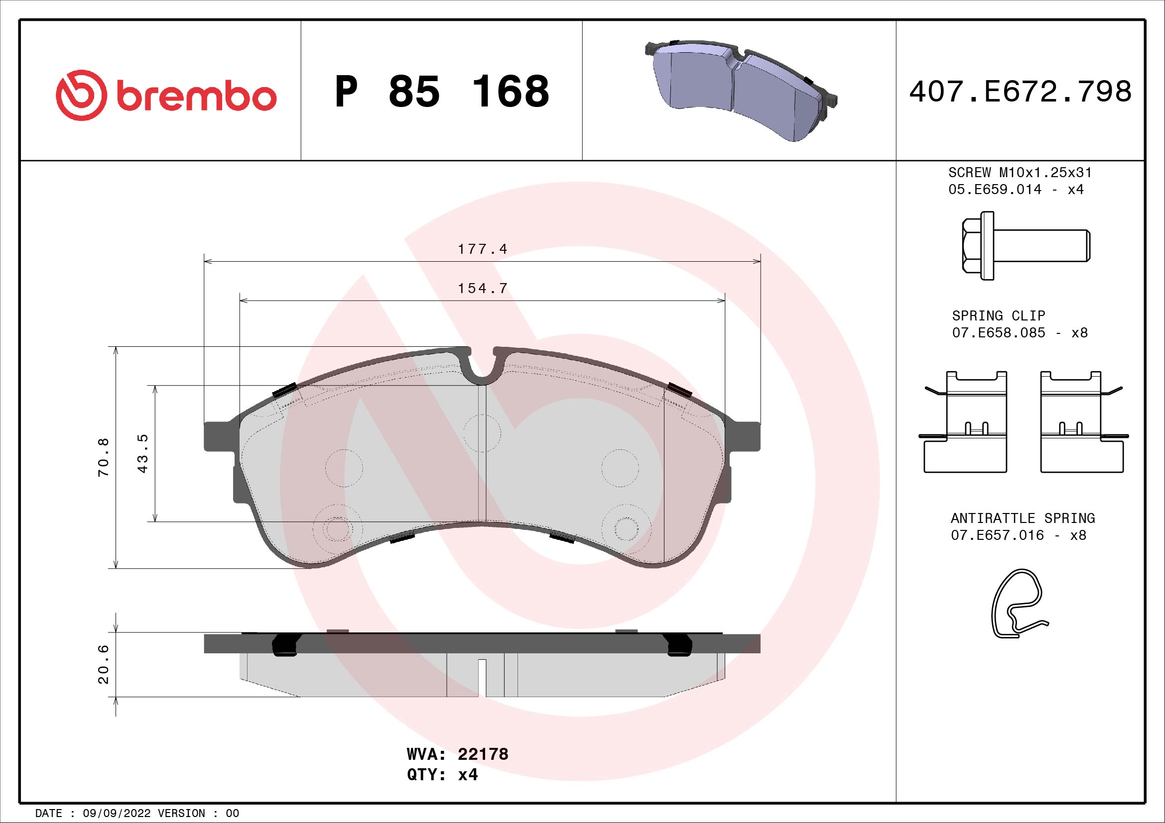 A.B.S. P 85 168 BREMBO Bremsbelagsatz, Scheibenbremse